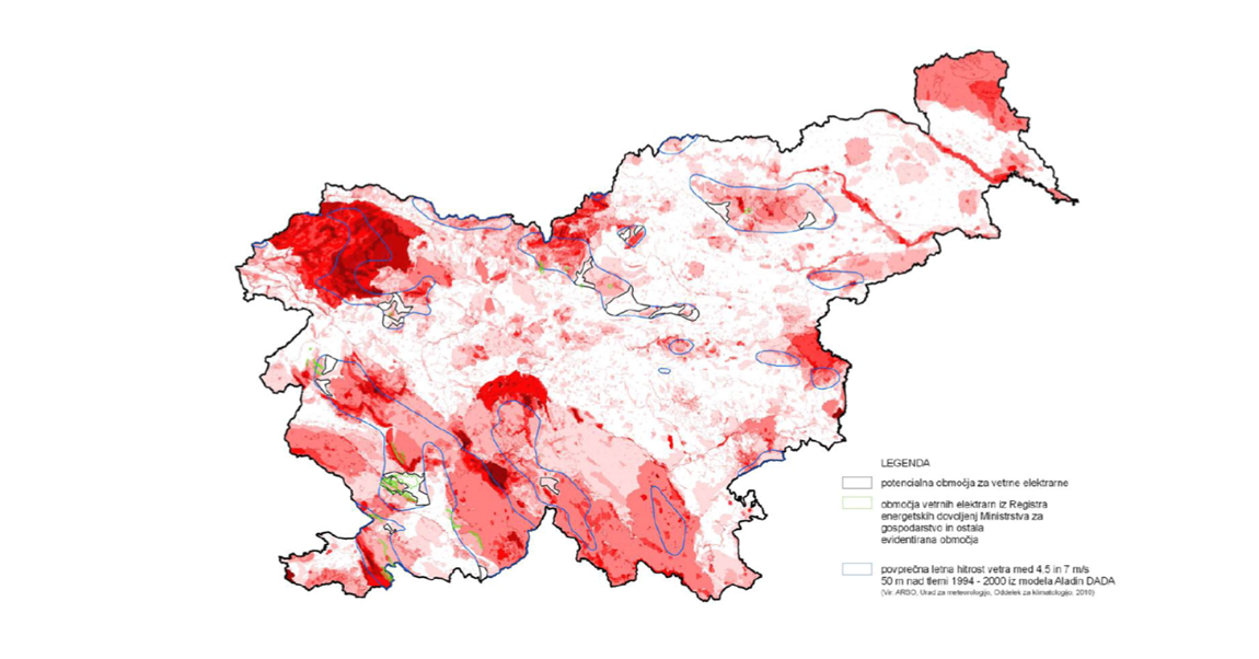 Wind potential model in Slovenia